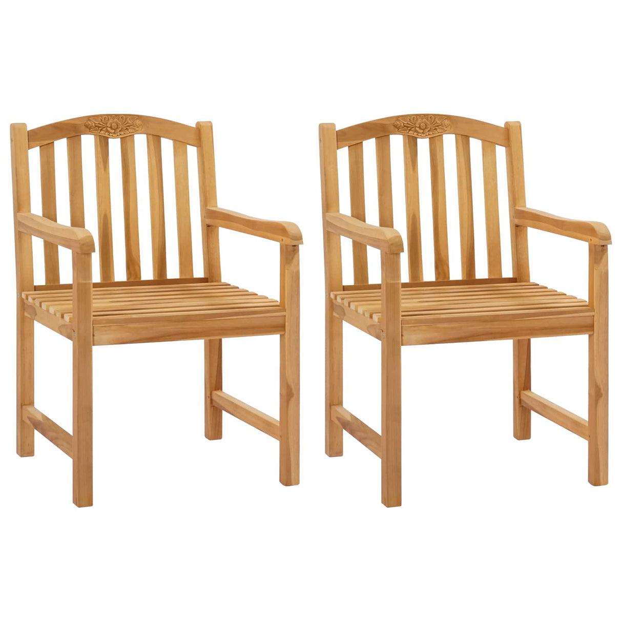 vidaXL Hand-Carved Rose Chair 2 pcs Natural Solid Teakwood