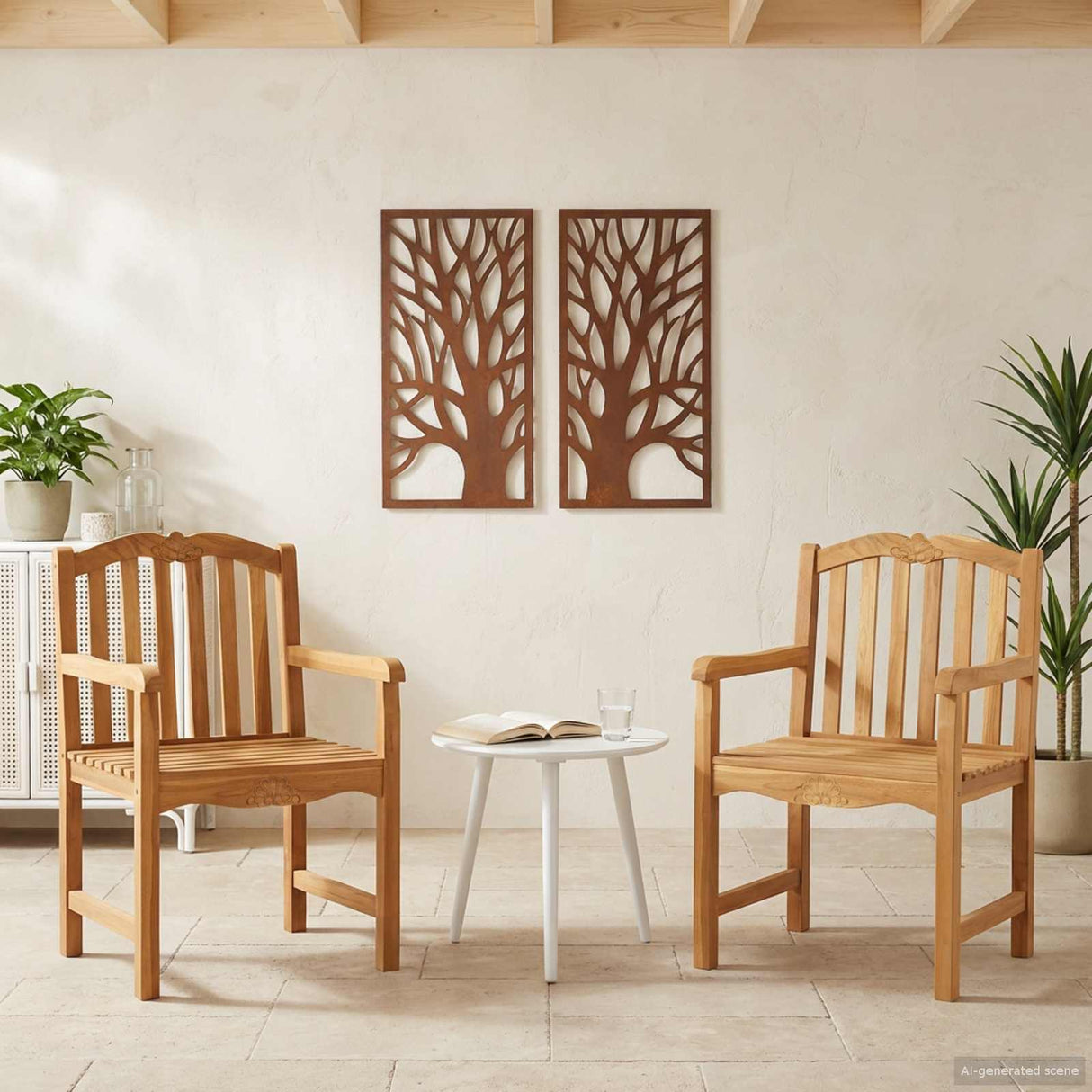 vidaXL Hand-Carved Rose Chair 2 pcs Natural Solid Teakwood