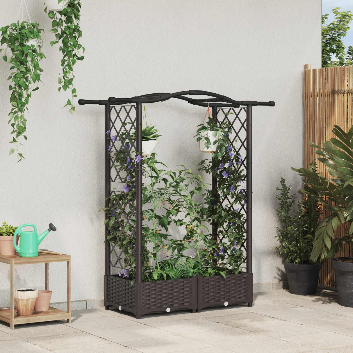 vidaXL Verhoogd Bed met Trellis en Dak Bruin 124 x 40 x 129 cm PP