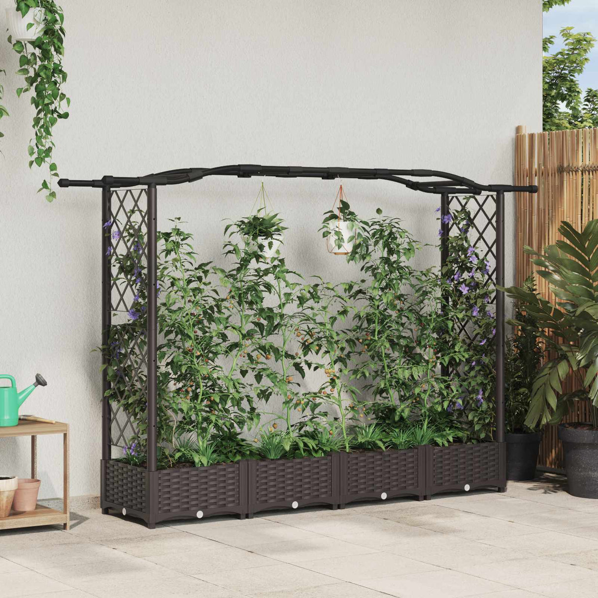vidaXL Verhoogd Bed met Trellis en Dak Bruin 124 x 40 x 129 cm PP