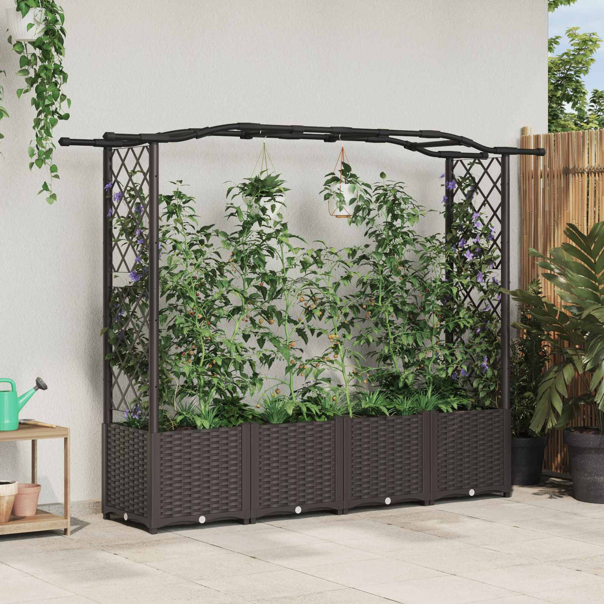 vidaXL Verhoogd Bed met Trellis en Dak Bruin 124 x 40 x 129 cm PP