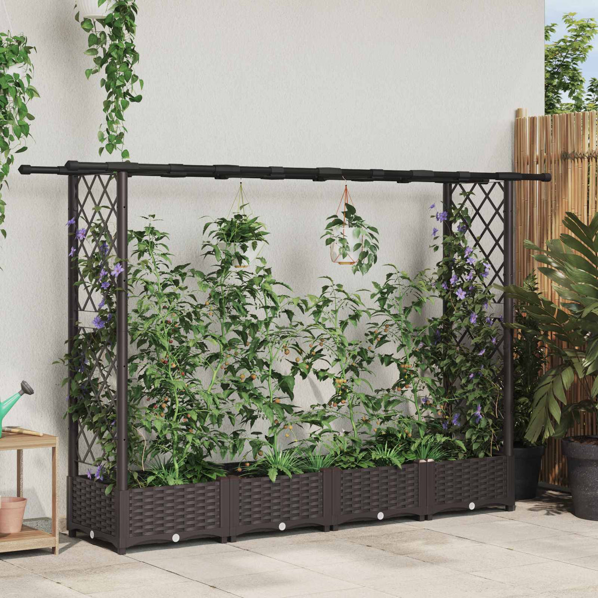 vidaXL Verhoogd Bed met Trellis en Dak Bruin 124 x 40 x 129 cm PP