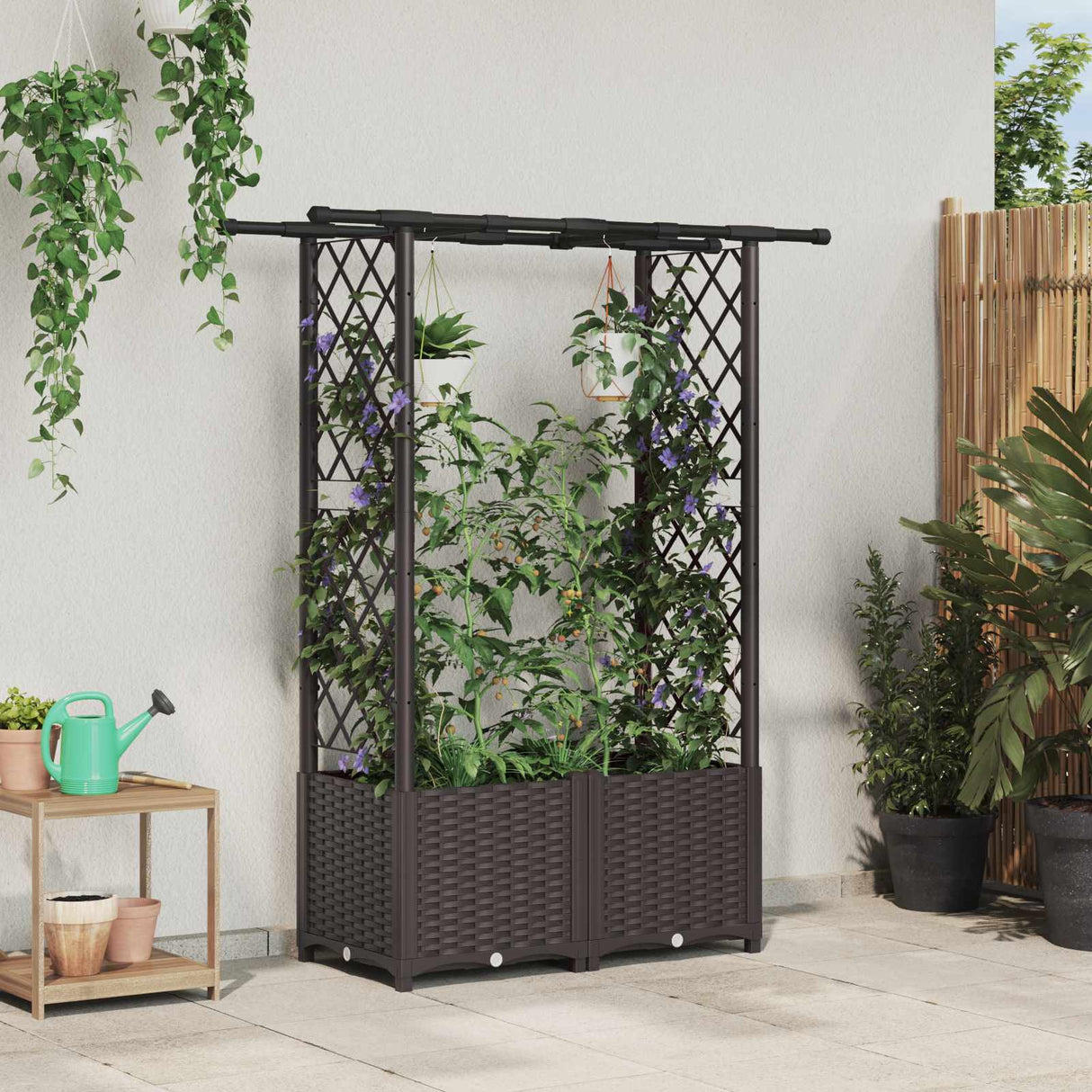 vidaXL Verhoogd Bed met Trellis en Dak Bruin 124 x 40 x 129 cm PP