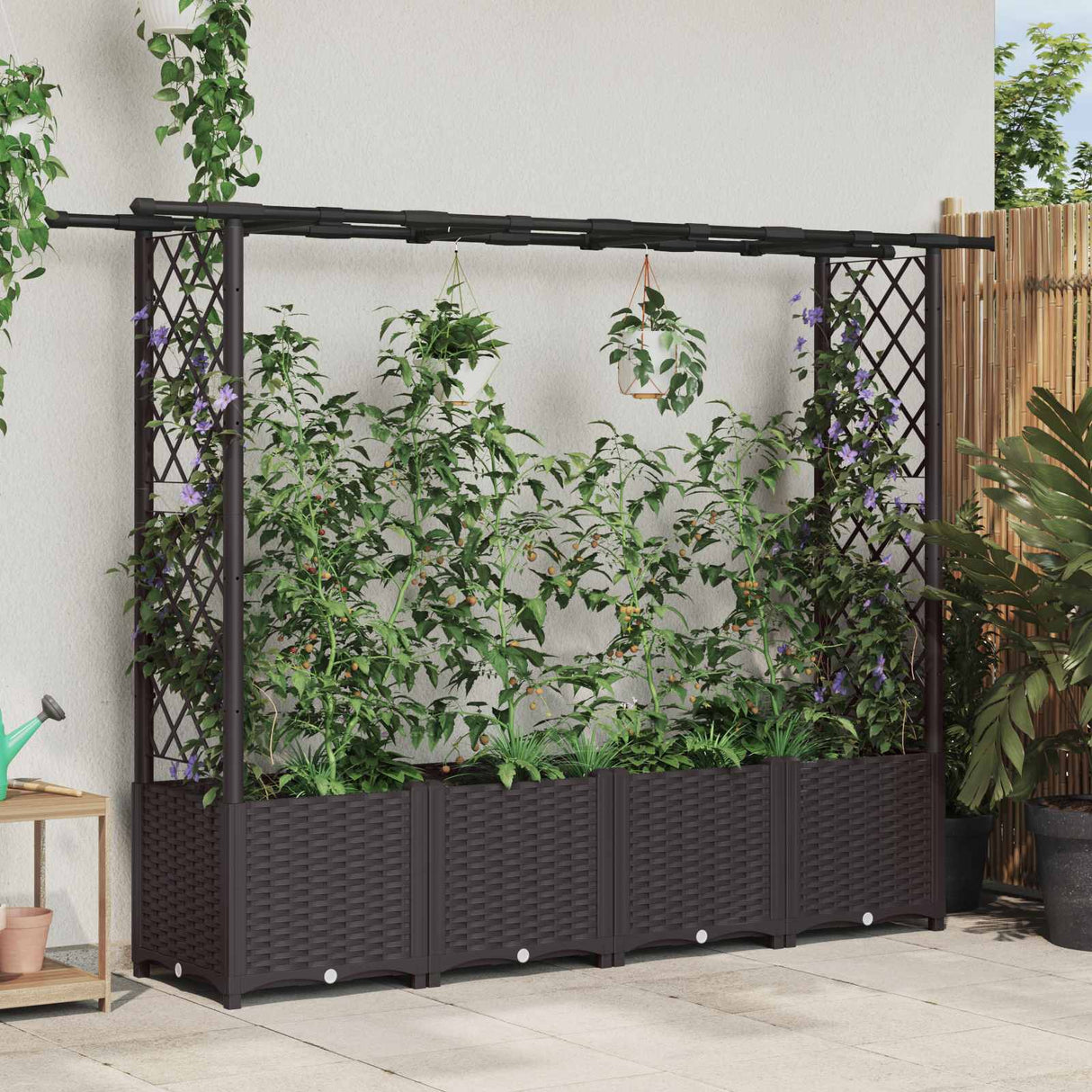 vidaXL Verhoogd Bed met Trellis en Dak Bruin 124 x 40 x 129 cm PP