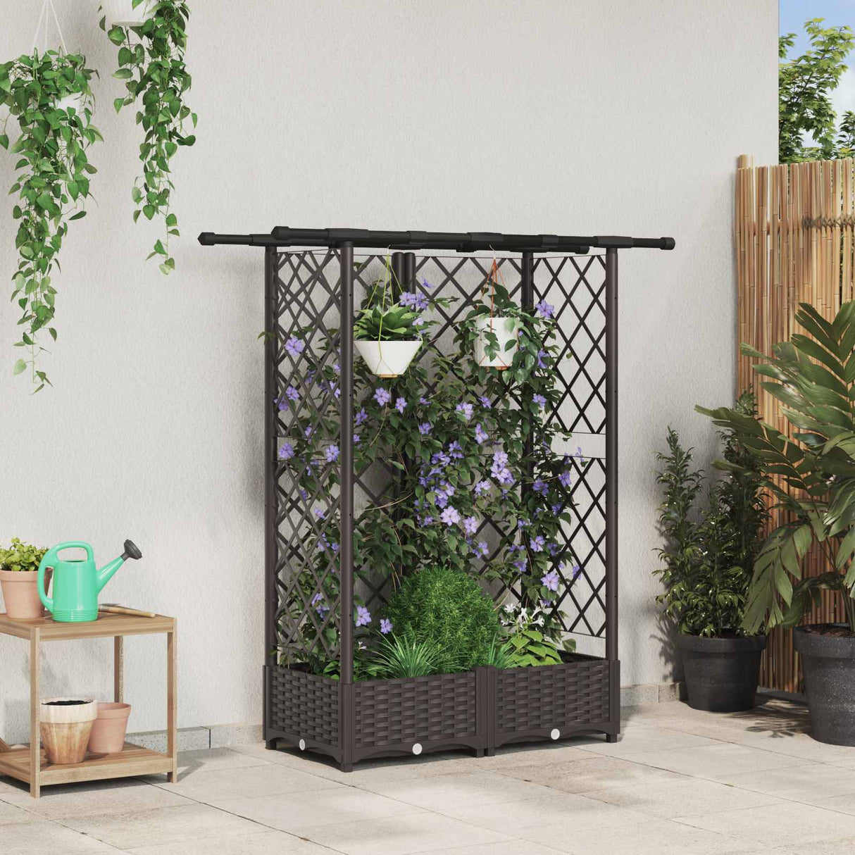 vidaXL Verhoogd Bed met Trellis en Dak Bruin 124 x 40 x 129 cm PP