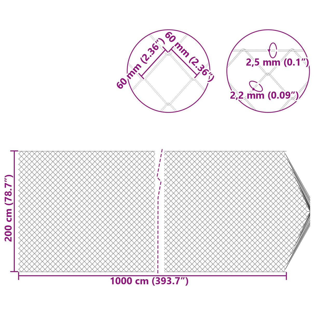 vidaXL Kettinglinkheining Groen 2 x 10 m Staal