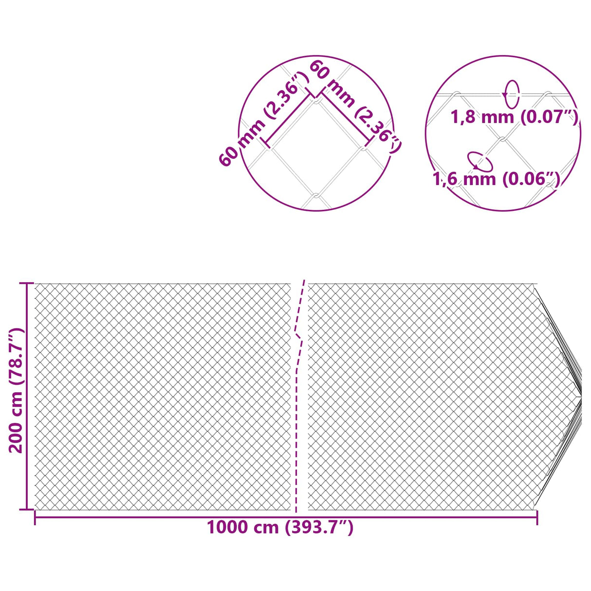 vidaXL Chain Link Fence Galvanized 2 x 10 m Steel