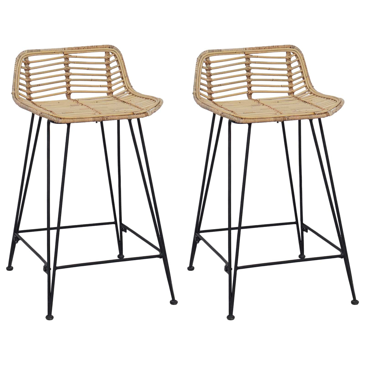 vidaXL Barkruk 2 pcs Naturel 44 x 45 x 76 cm Riet en Staal