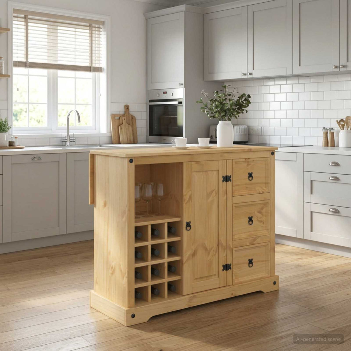 VidaXL Kitchen Storage Honey Wax 112 x 70 x 91.5 cm Solid Pine