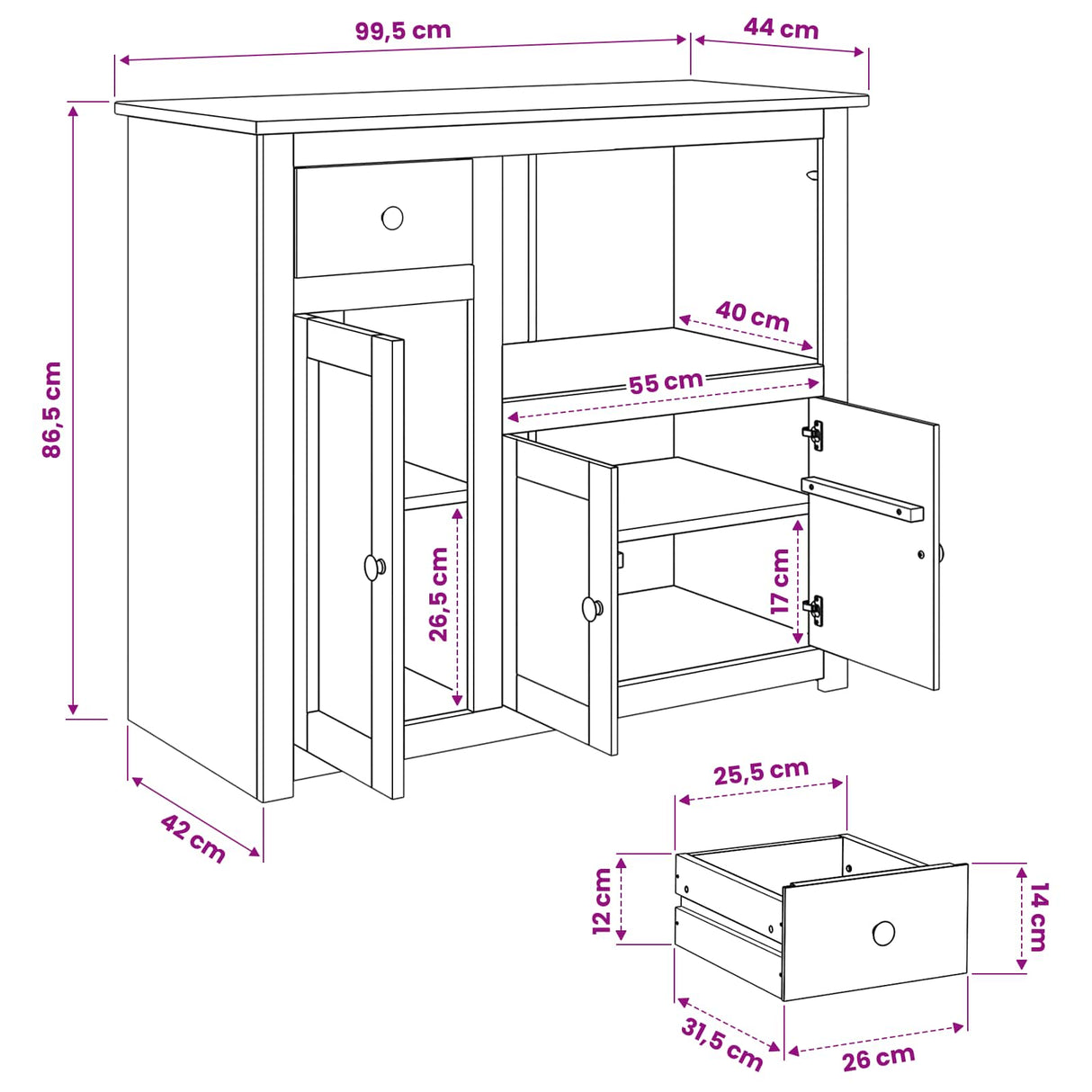 VidaXL Magnetron Dressoir PANAMA Honingwas 99,5 x 44 x 86,5 cm