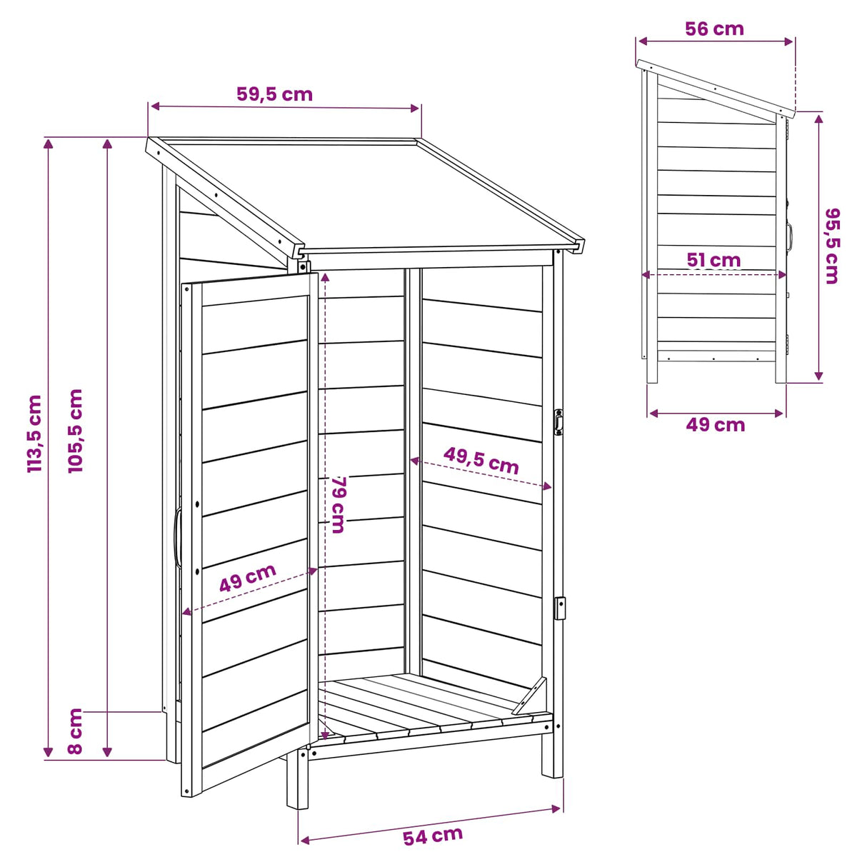 vidaXL Tuin Shed met dak Naturel 59 x 56 x 113,5 cm Massief Vurenhout