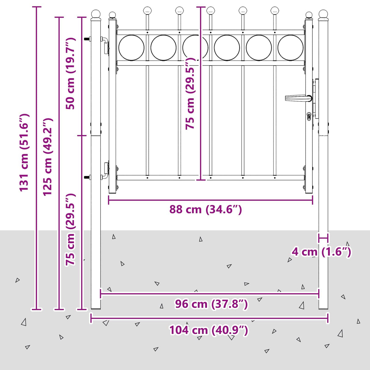 vidaXL Gate HORST 100 x 75 cm Metal Black Lockable