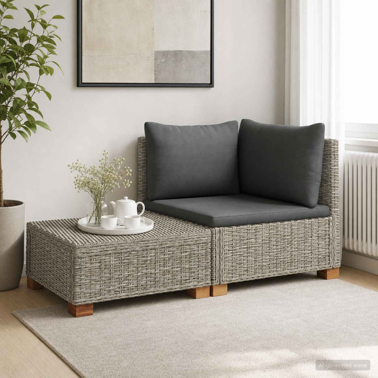 vidaXL 2 st Rieten Loungeset met Kussens GENDT Natuurlijk Riet Naturel