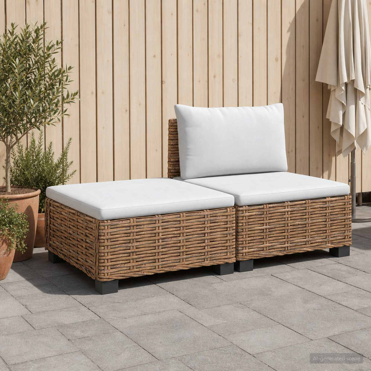 vidaXL 2 st Rieten Loungeset met Kussens GENDT Natuurlijk Riet Naturel