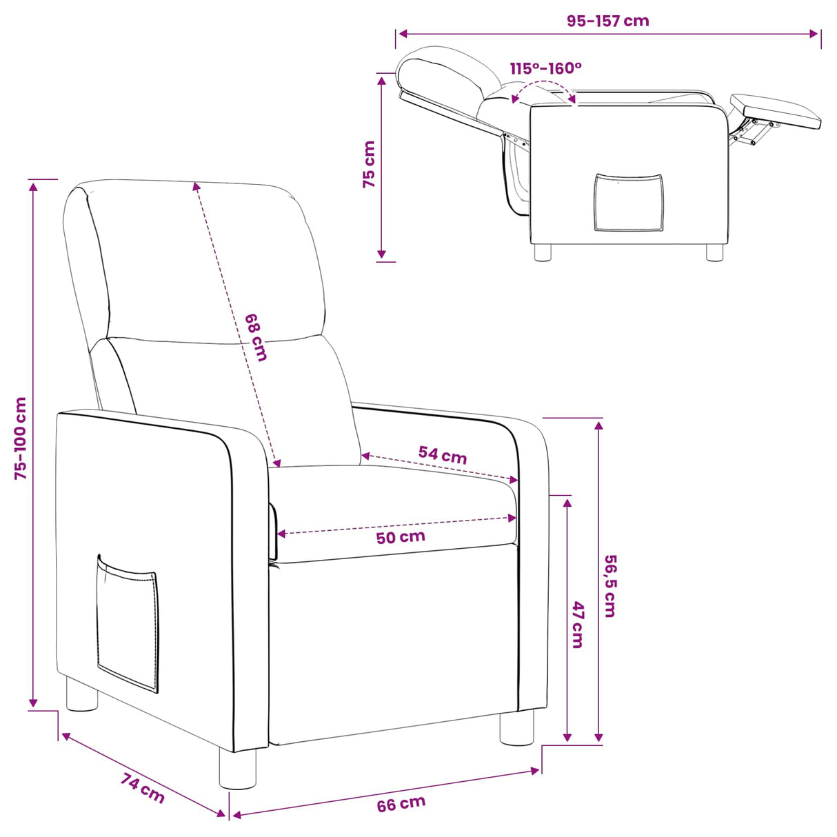 vidaXL Recliner Light Grey Fabric