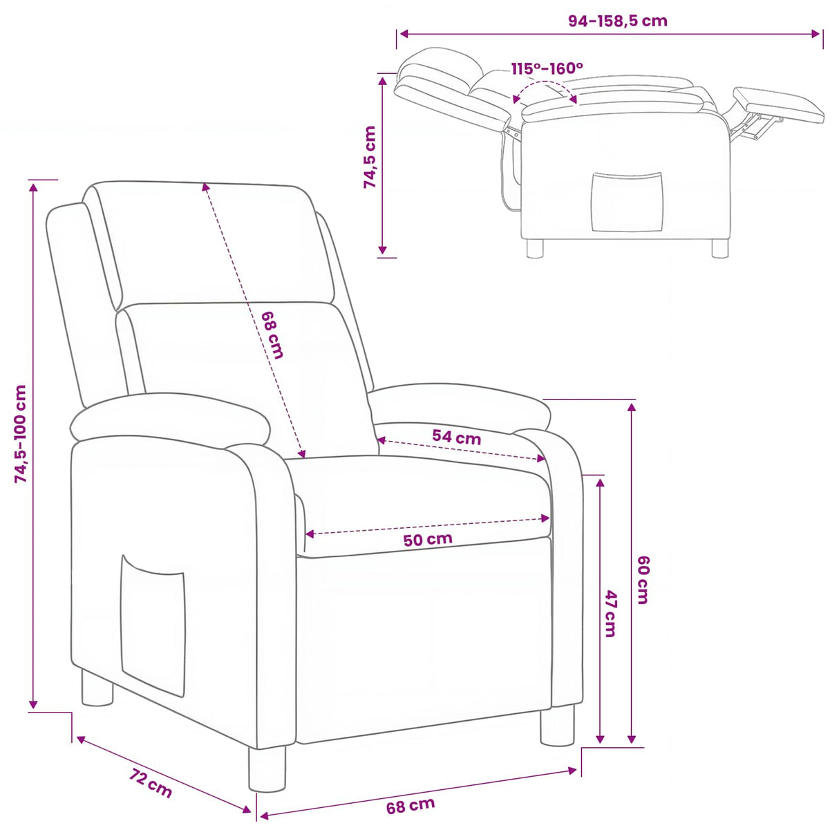 vidaXL Recliner Lichtgrijs Stof
