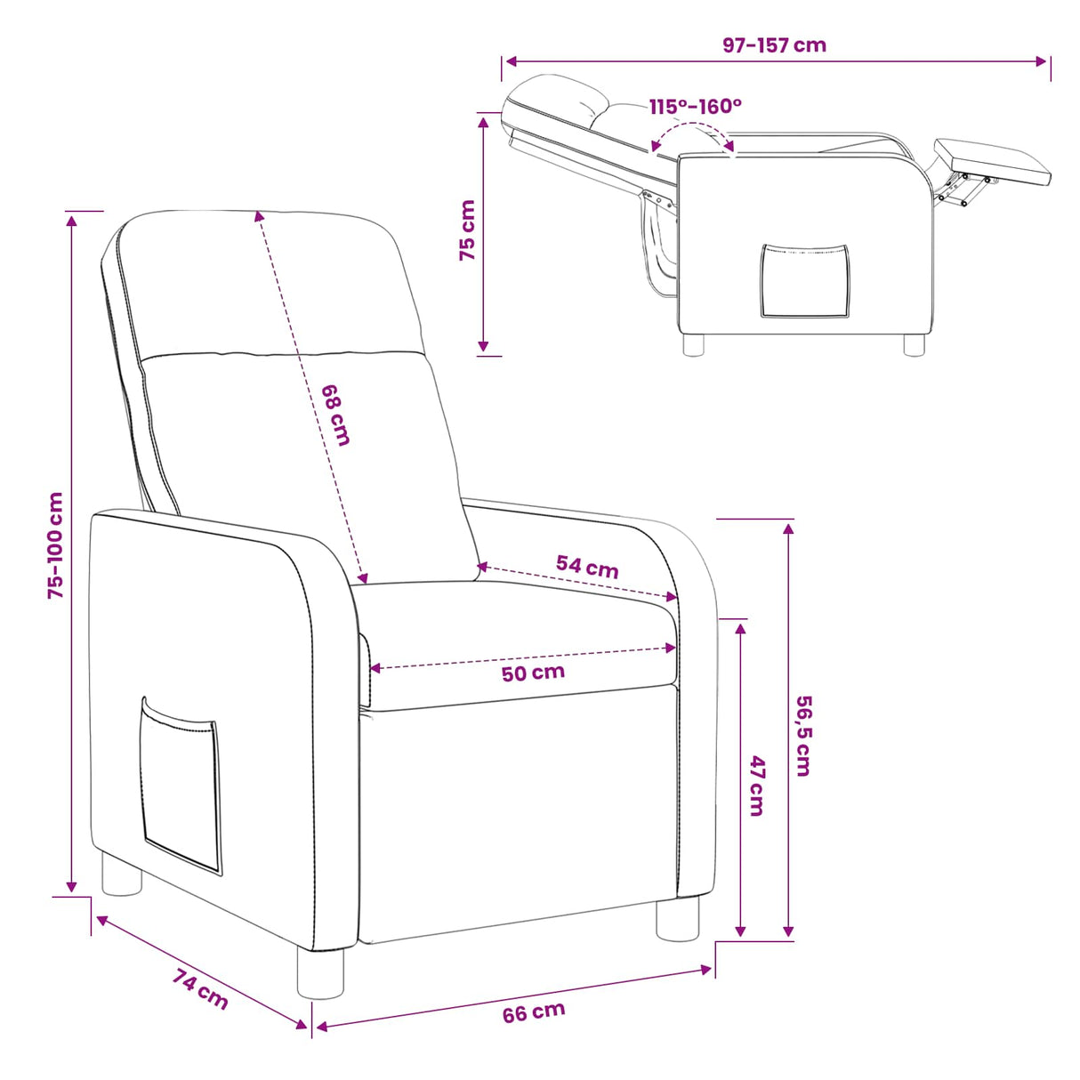vidaXL Recliner Light Grey Fabric