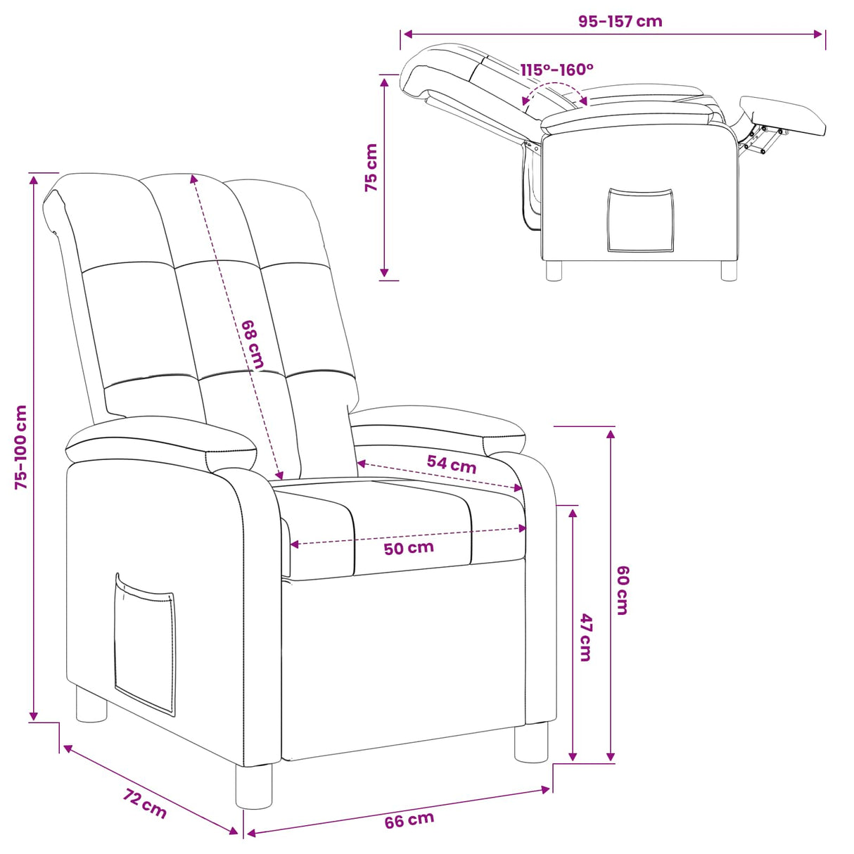 vidaXL Recliner Light Grey Fabric