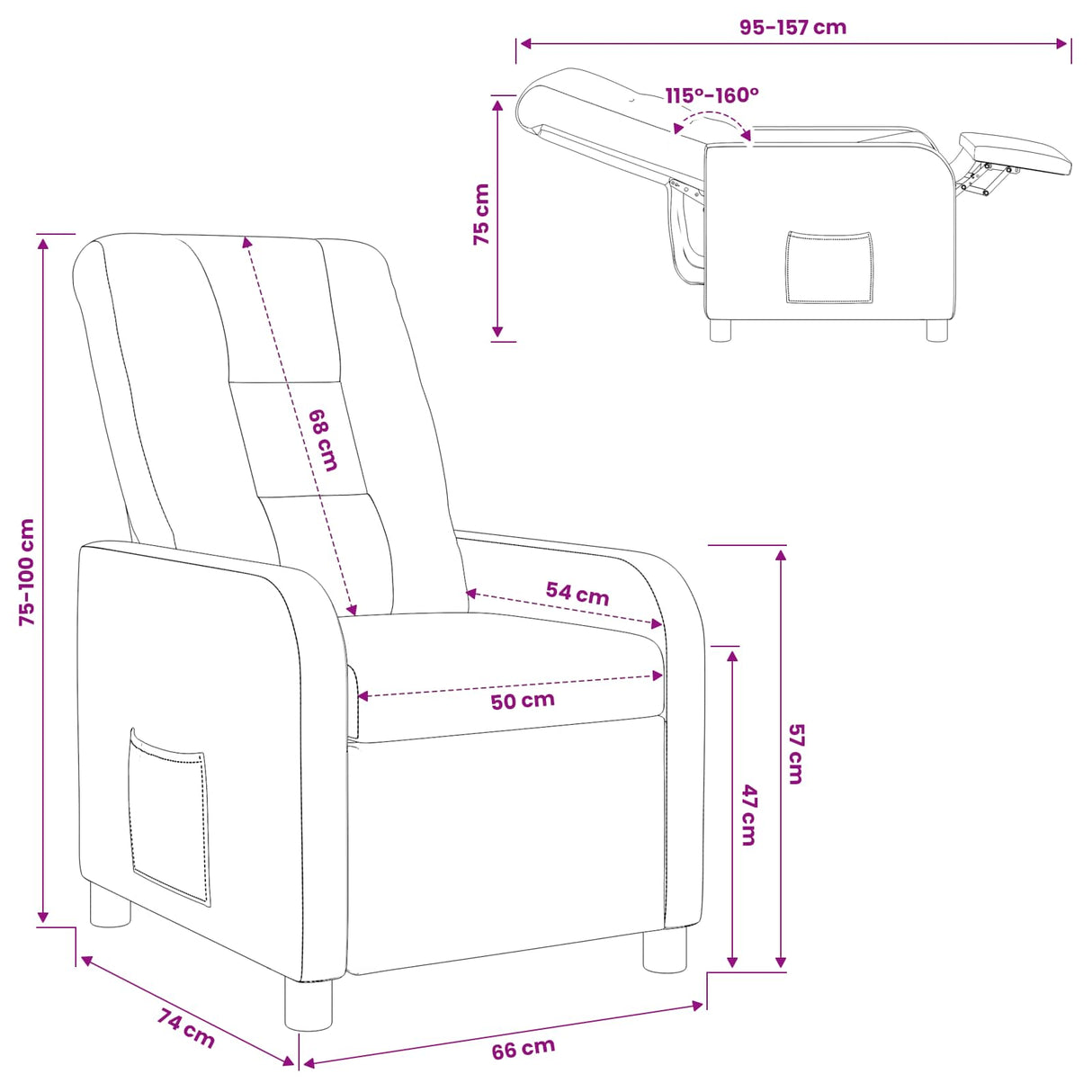 vidaXL Recliner Lichtgrijs Stof