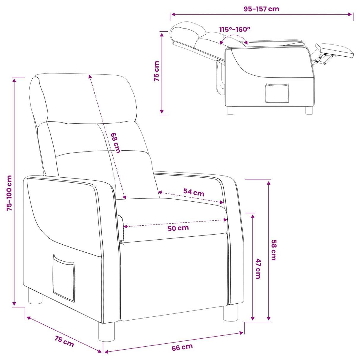 vidaXL Recliner Light Grey Fabric