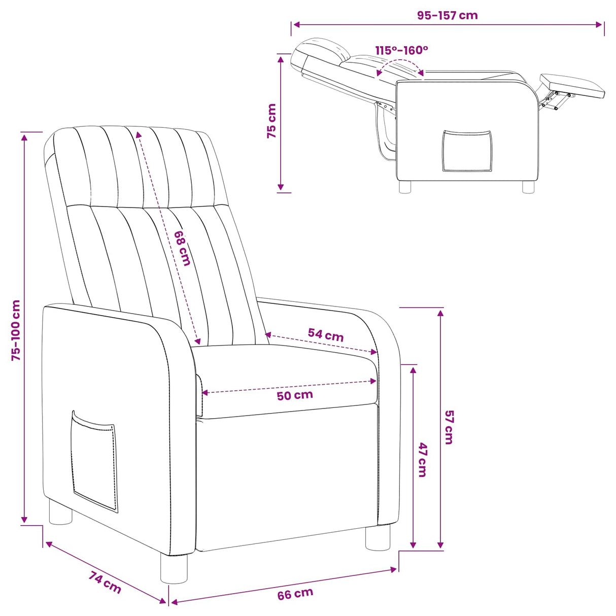 vidaXL Recliner Lichtgrijs fluweel