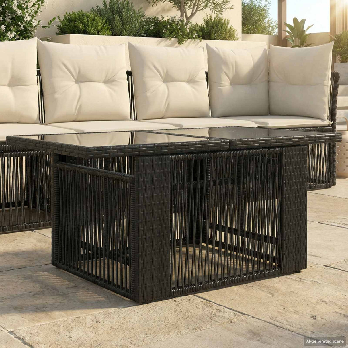 vidaXL Tuin Tafel Zwart 100 x 55 x 37 cm PE Riet en Glas