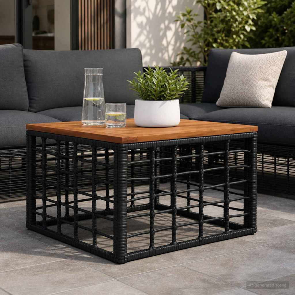 vidaXL Tuin Tafel Zwart 55 x 55 x 37 cm PE Riet en Glas