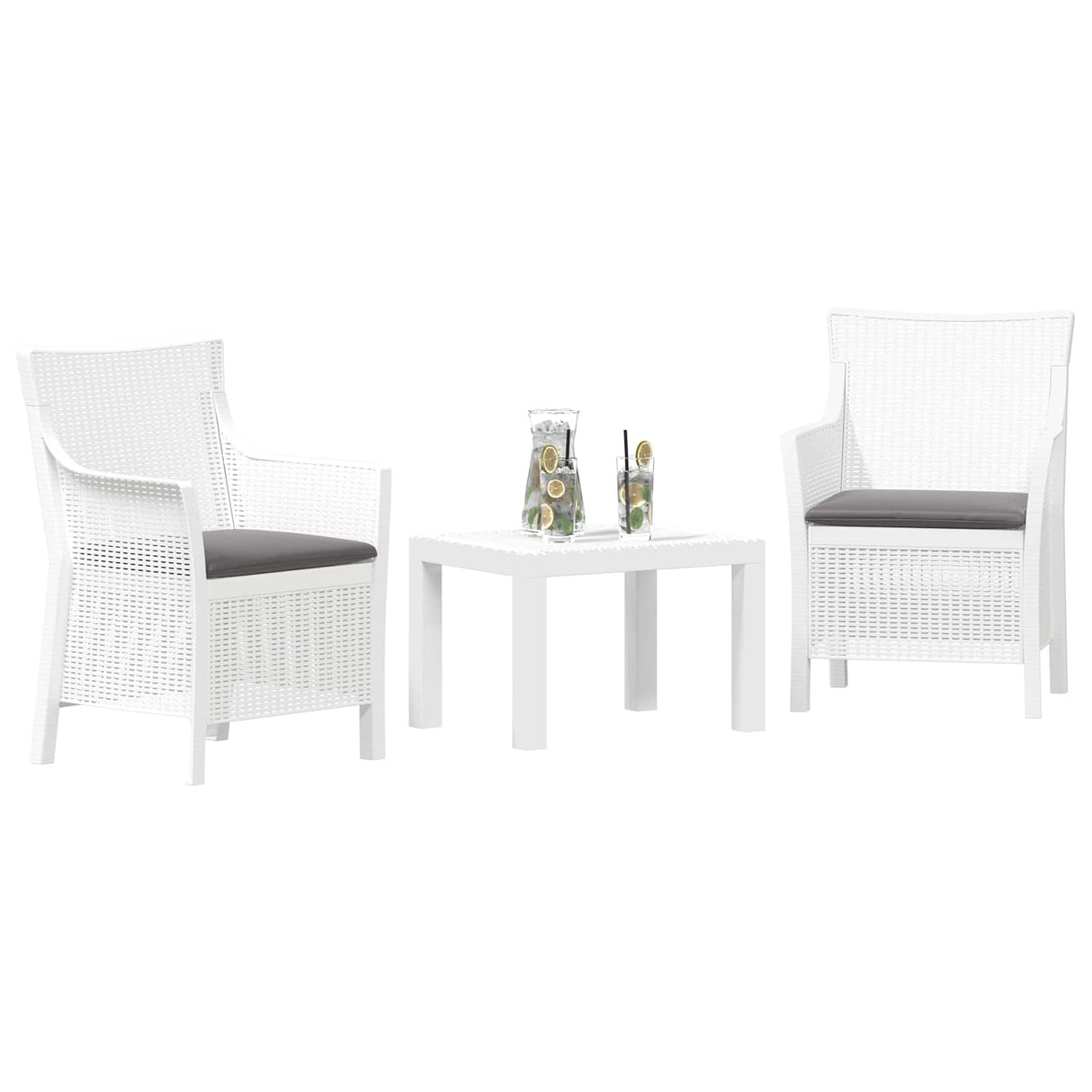 vidaXL Lounge Set with Cushions 3 pcs White PP