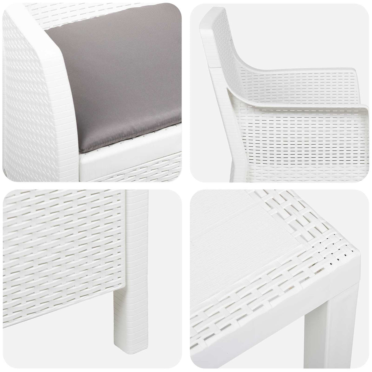 vidaXL Lounge Set with Cushions 3 pcs White PP