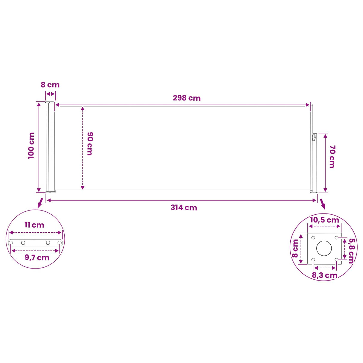 vidaXL Tuinscherm uittrekbaar 140x600 cm zwart