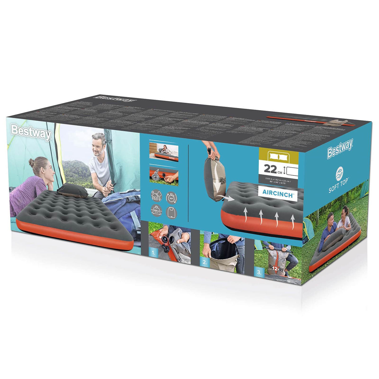 Bestway Luchtmatras 1-persoons 188 x 99 x 22 cm Grijs en Groen