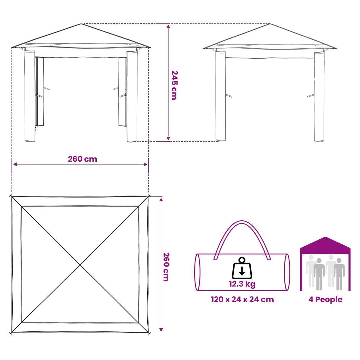 vidaXL Tuinpaviljoen zonder Zijwand 2,6 x 2,6 m Crème en bruin