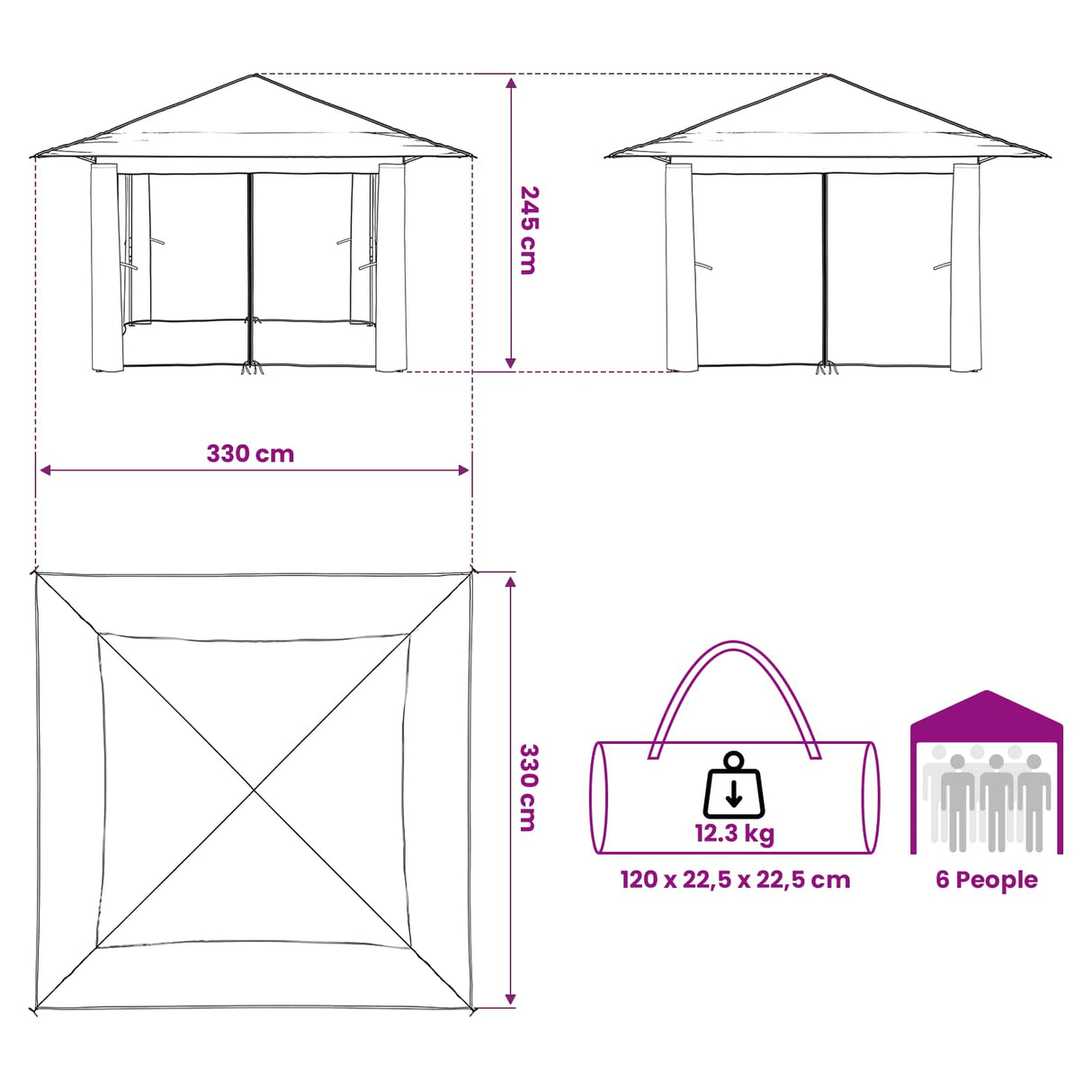 vidaXL Tuinpaviljoen met 4 Zijwanden 3,3 x 3,3 m Crème en bruin