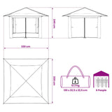 vidaXL Tuinpaviljoen met 4 Zijwanden 3,3 x 3,3 m Crème en bruin
