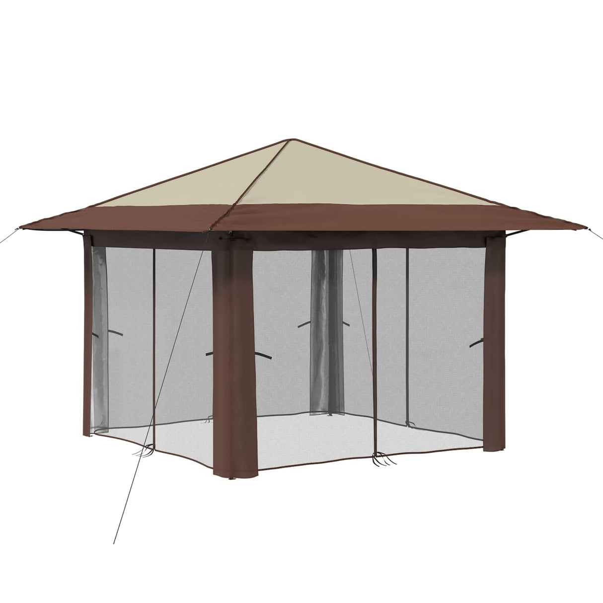 vidaXL Tuinpaviljoen met 4 Zijwanden 3,3 x 3,3 m Crème en bruin