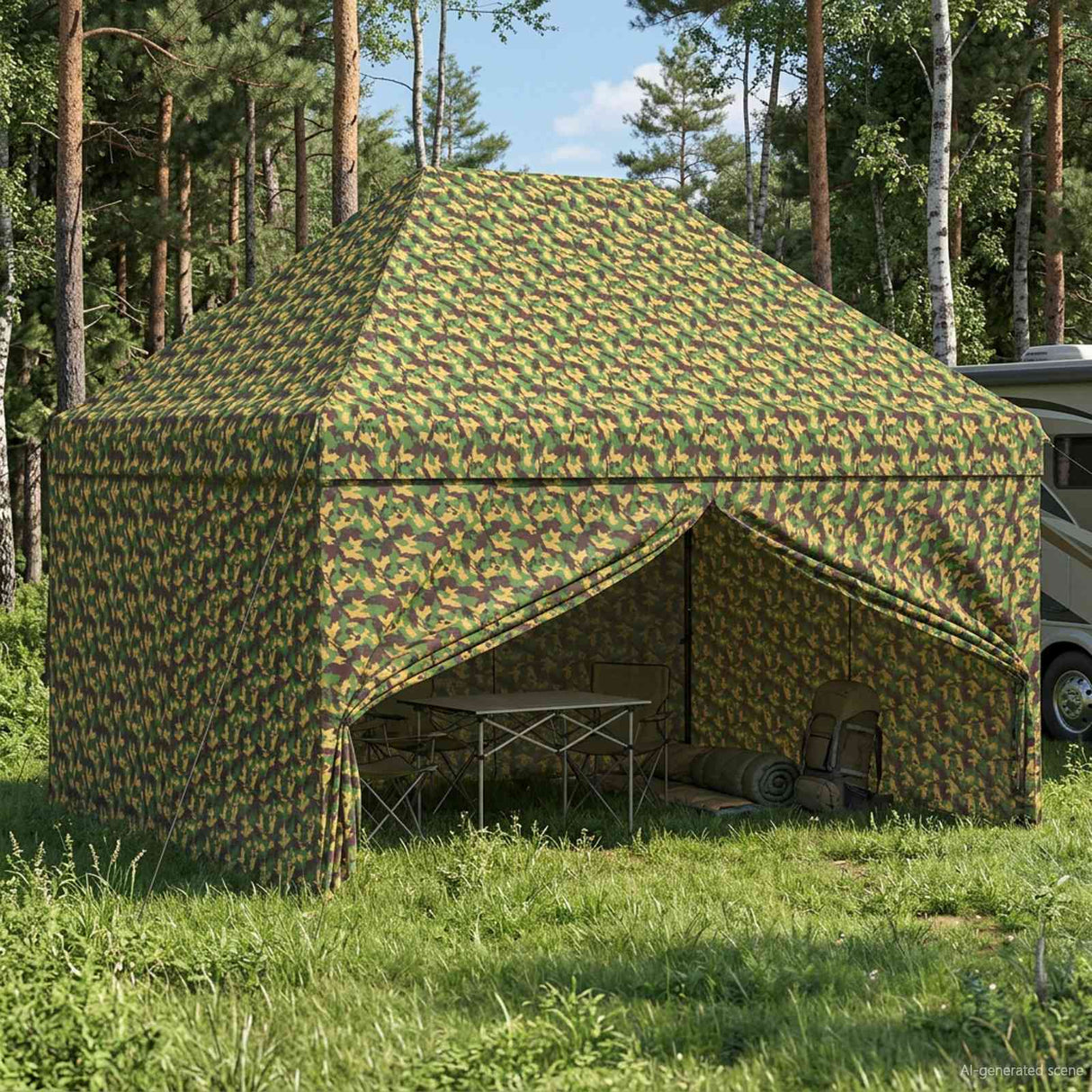 vidaXL Luifel Tent met 4 Zijkanten 3 x 4 m Leger Camouflage