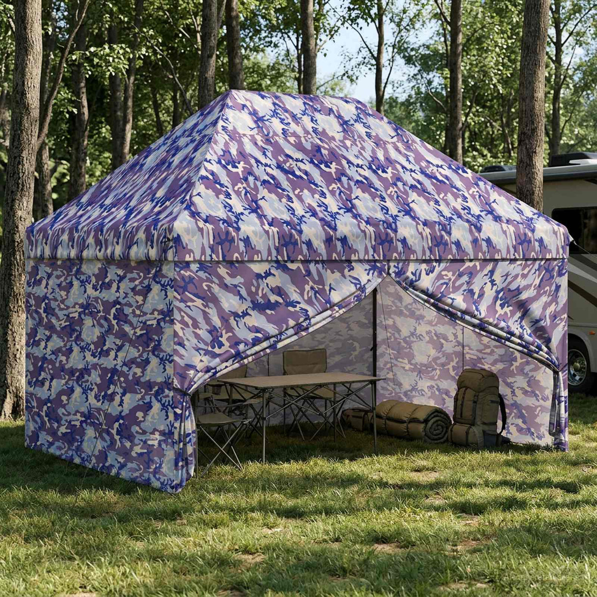 vidaXL Pop-up Gazebo with 4 Side Walls 2 x 2 m Blue Camouflage