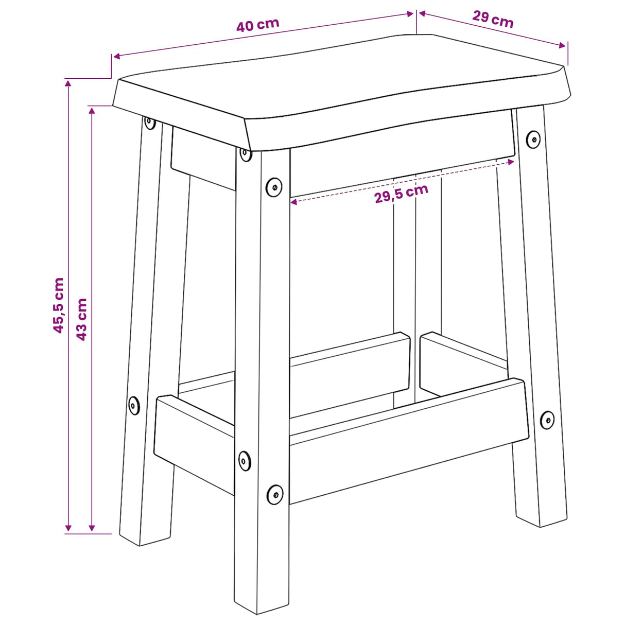 VidaXL Bar Stool EKAI 2 pcs Black 40 x 29 x 45.5 cm Solid Pine Wood