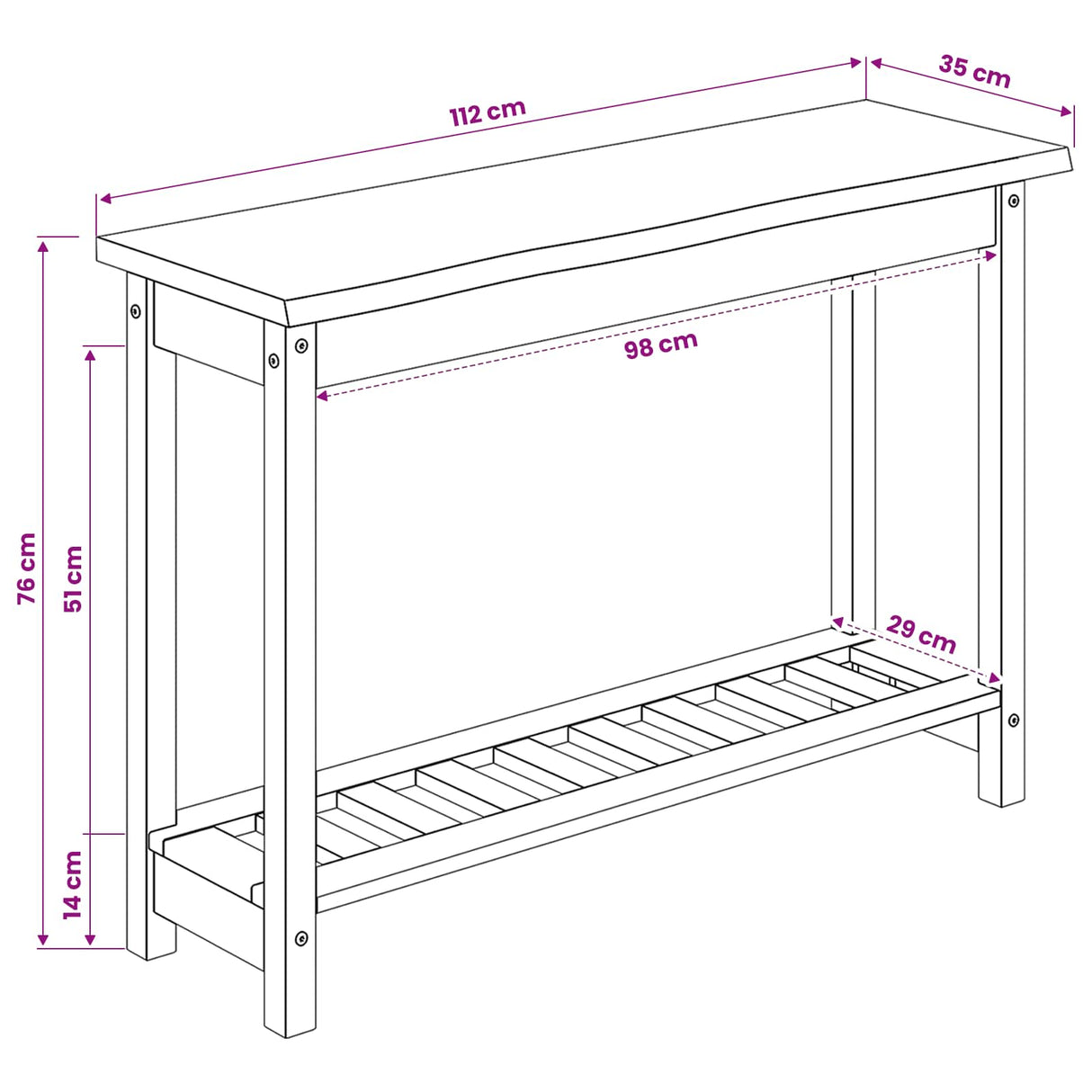 VidaXL Wandtafel EKAI Zwart 112 x 35 x 76 cm Massief grenenhout