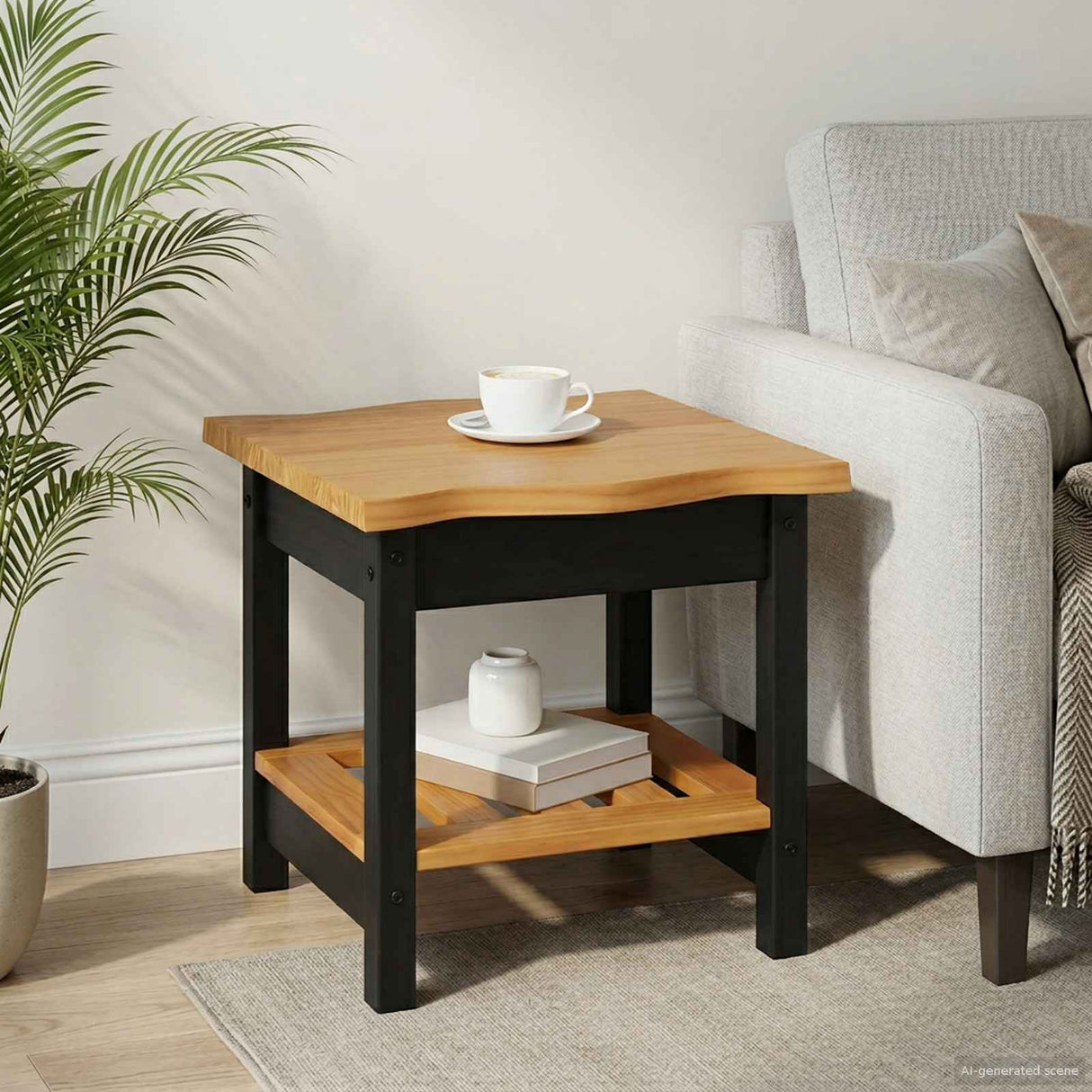 VidaXL Side Table EKAI Black 50 x 50 x 45.5 cm Solid Pine Wood