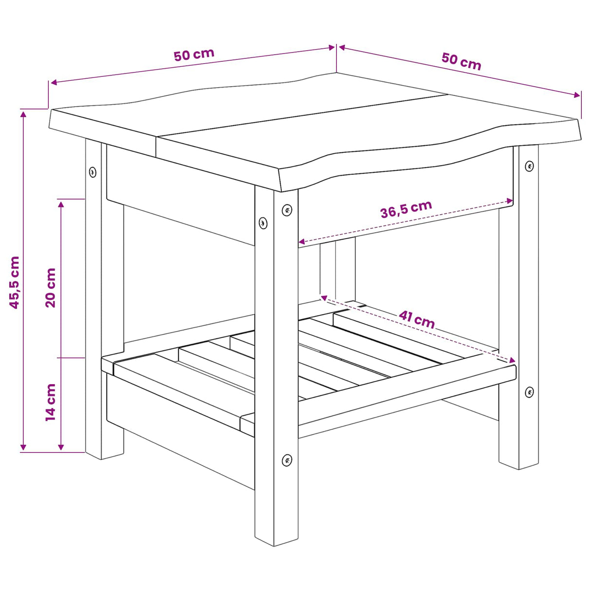 VidaXL Side Table EKAI Black 50 x 50 x 45.5 cm Solid Pine Wood