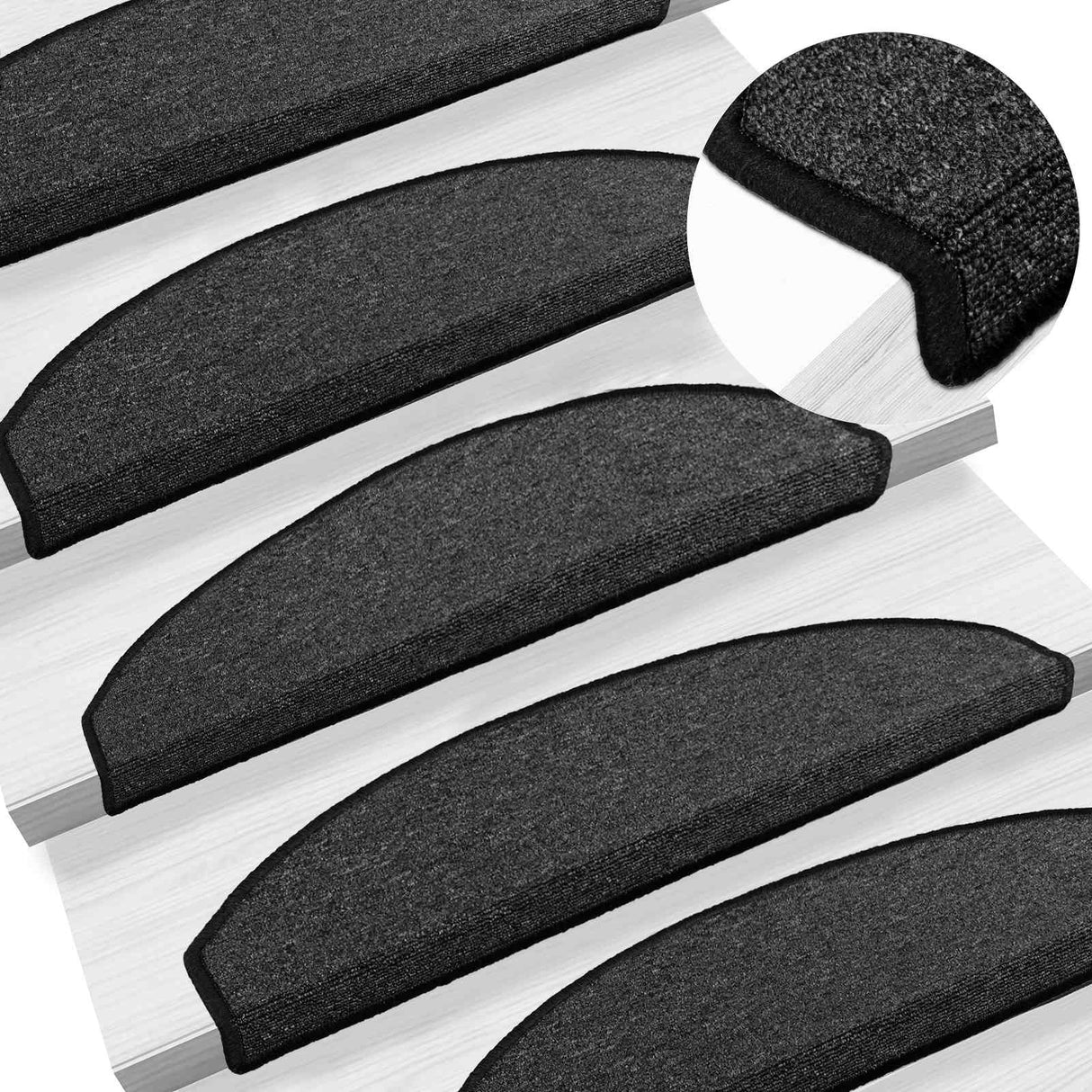 vidaXL Stair Mats 15 pcs 56x17x3 cm Anthracite Half Round