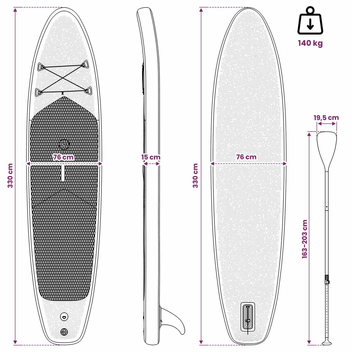 vidaXL Opblaasbare SUP Board met Zeil HYDROS 330 x 76 x 15 cm voor