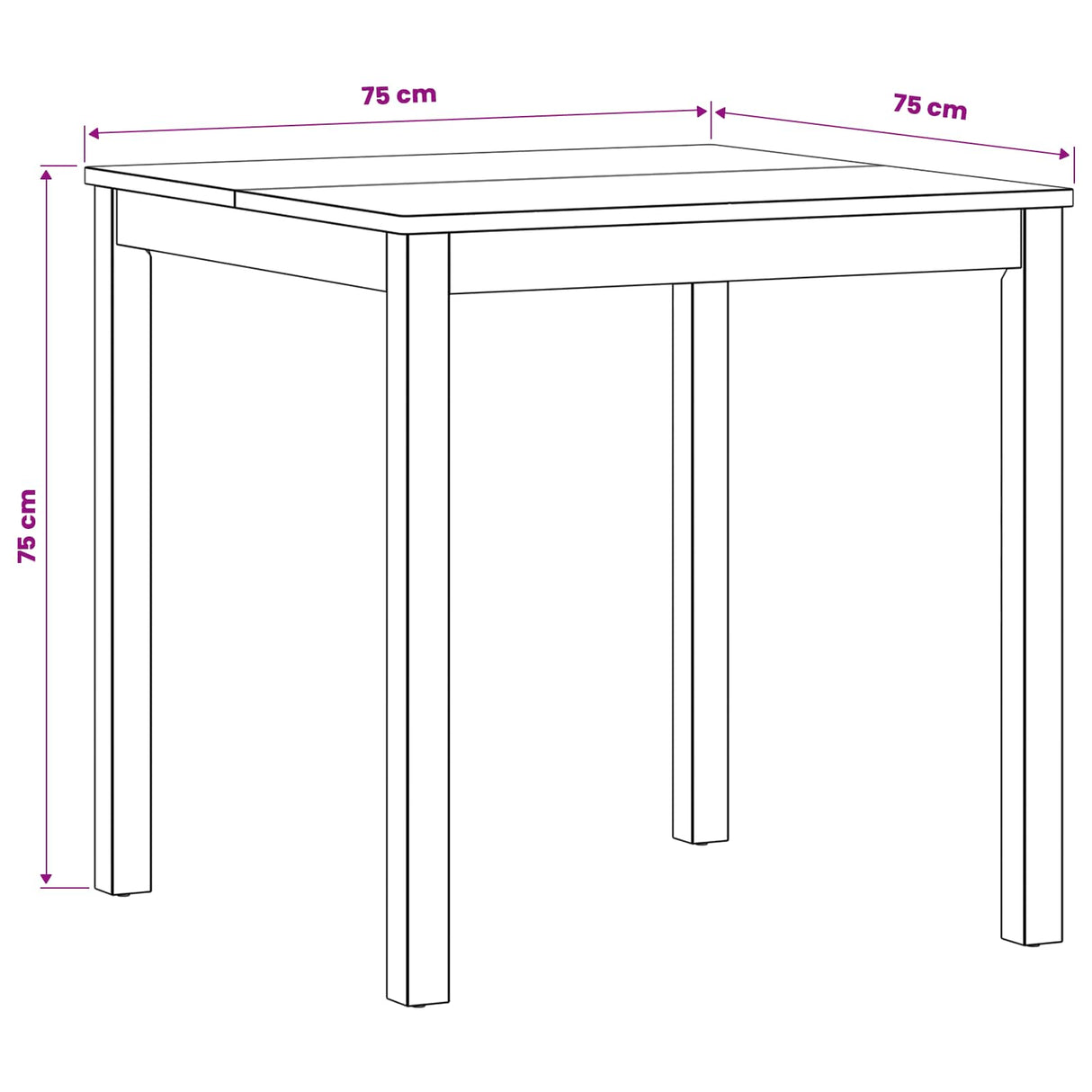 vidaXL Eettafel 75 x 75 x 75,5 cm Massief Eikenhout Naturel Vierkant
