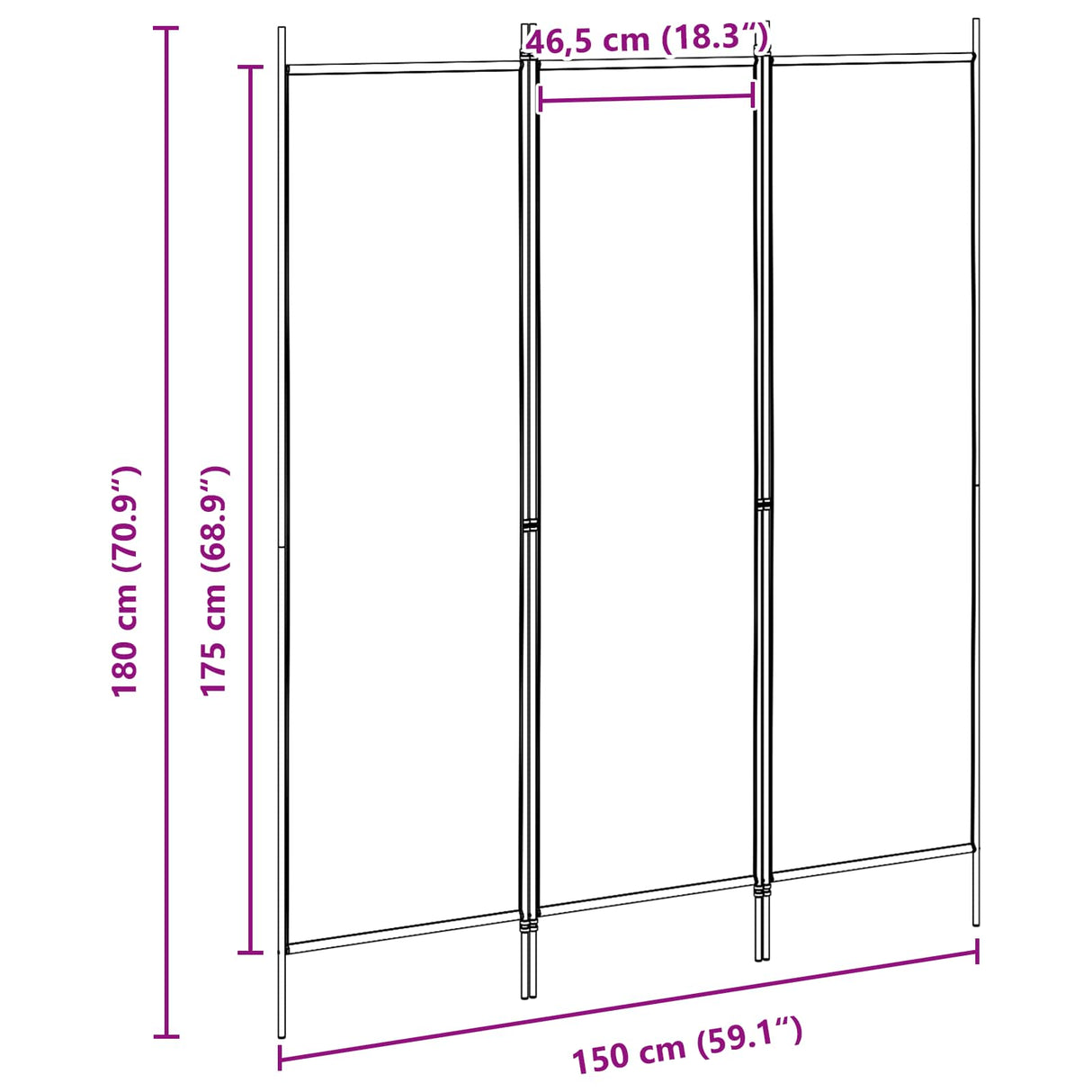 vidaXL Kamerscherm met 3 panelen 150x180 cm wit