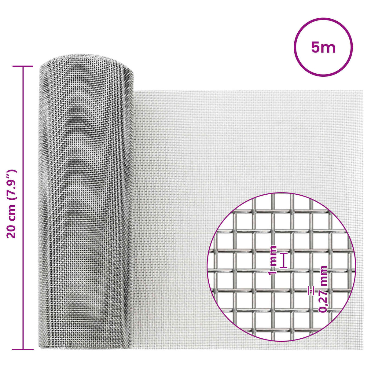 vidaXL Mesh Scherm 20 x 500 cm 20 Mesh Roestvrij staal 201