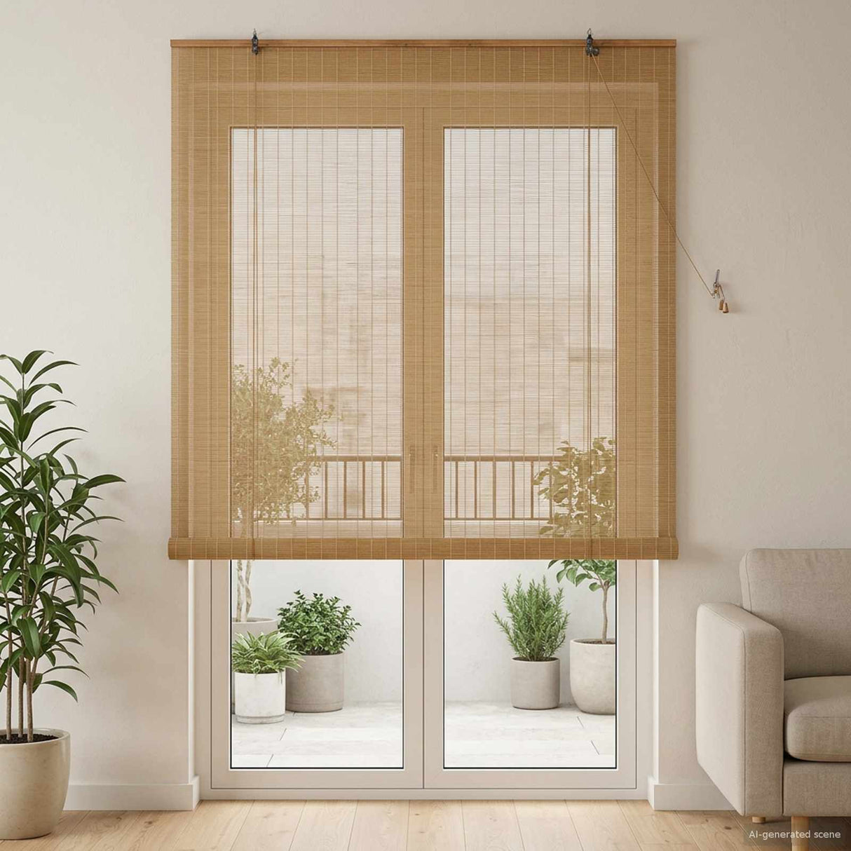 vidaXL Rolgordijn met gordijnen Bruin 60 x 160 cm Bamboe