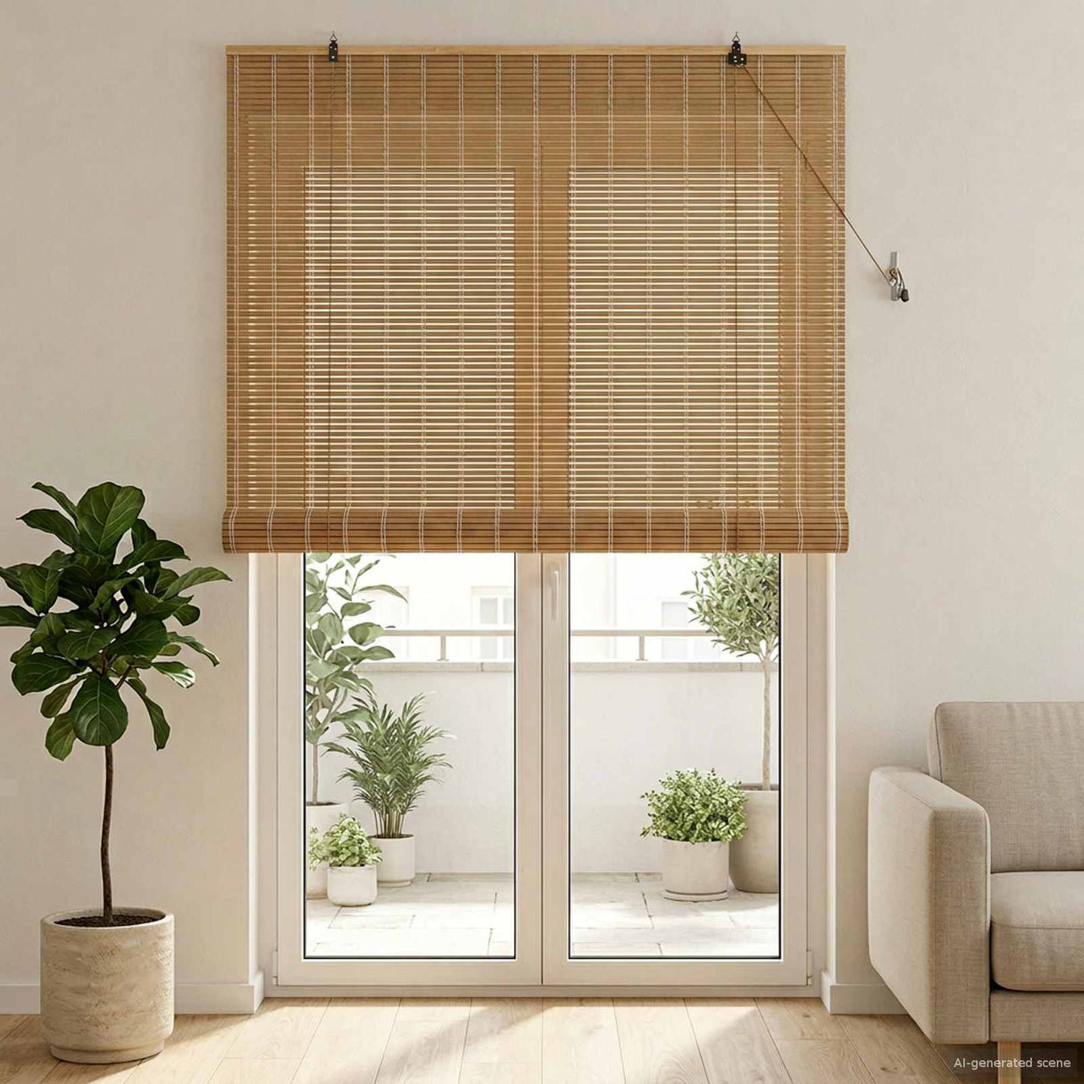 vidaXL Roller Blind with Curtains Natural 60 x 160 cm Bamboo