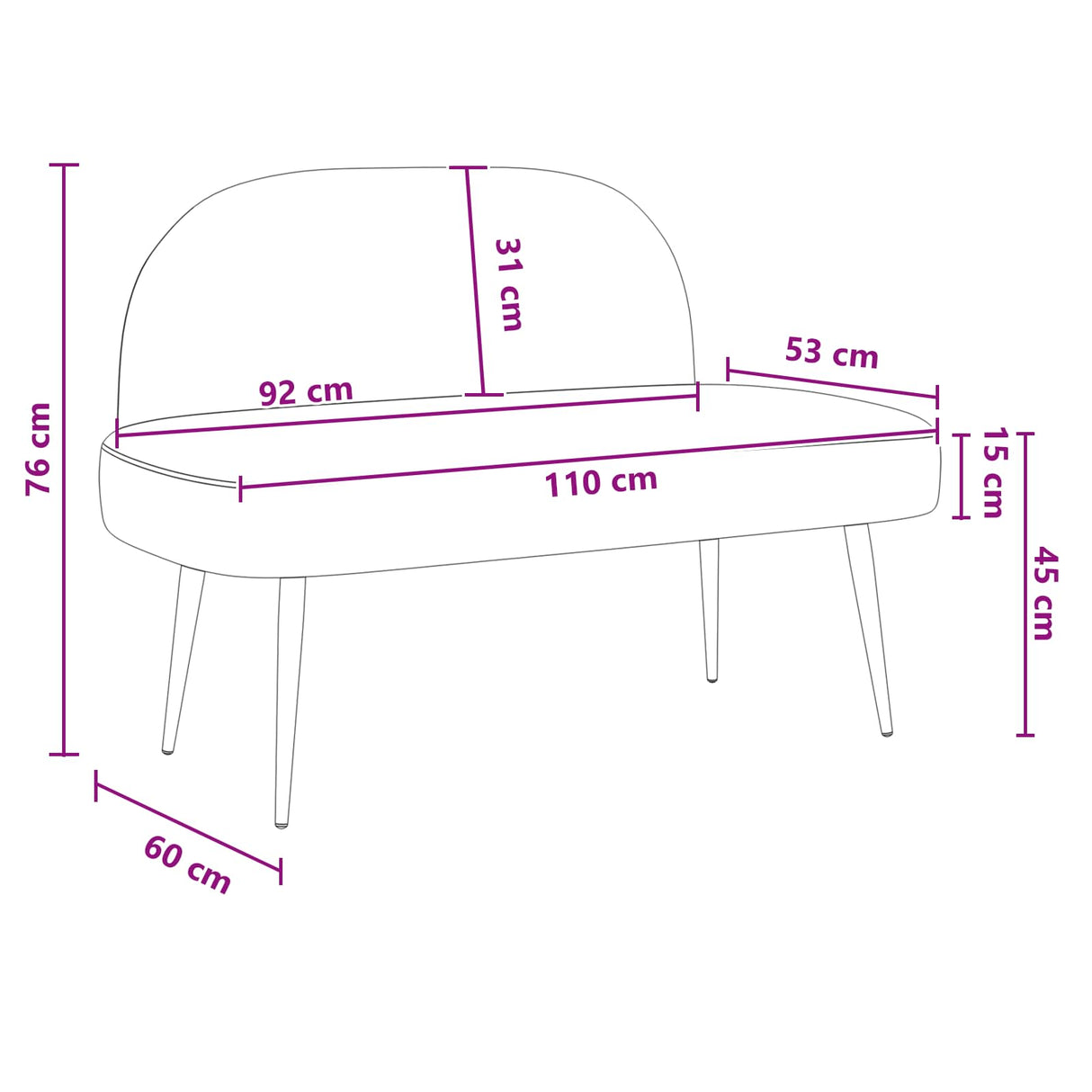 vidaXL Upholstered Bench with Backrest Light Grey 110 x 60 x 76 cm