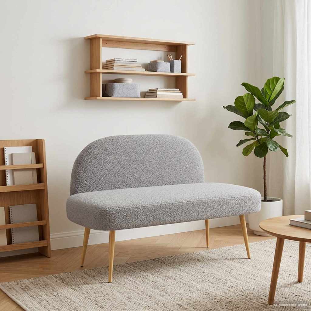 vidaXL Gevuld bankje met rugleuning Lichtgrijs 110 x 60 x 76 cm Bouclé